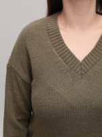 Свитер женский хаки теплый с V-образным вырезом 8553-8-Т-V