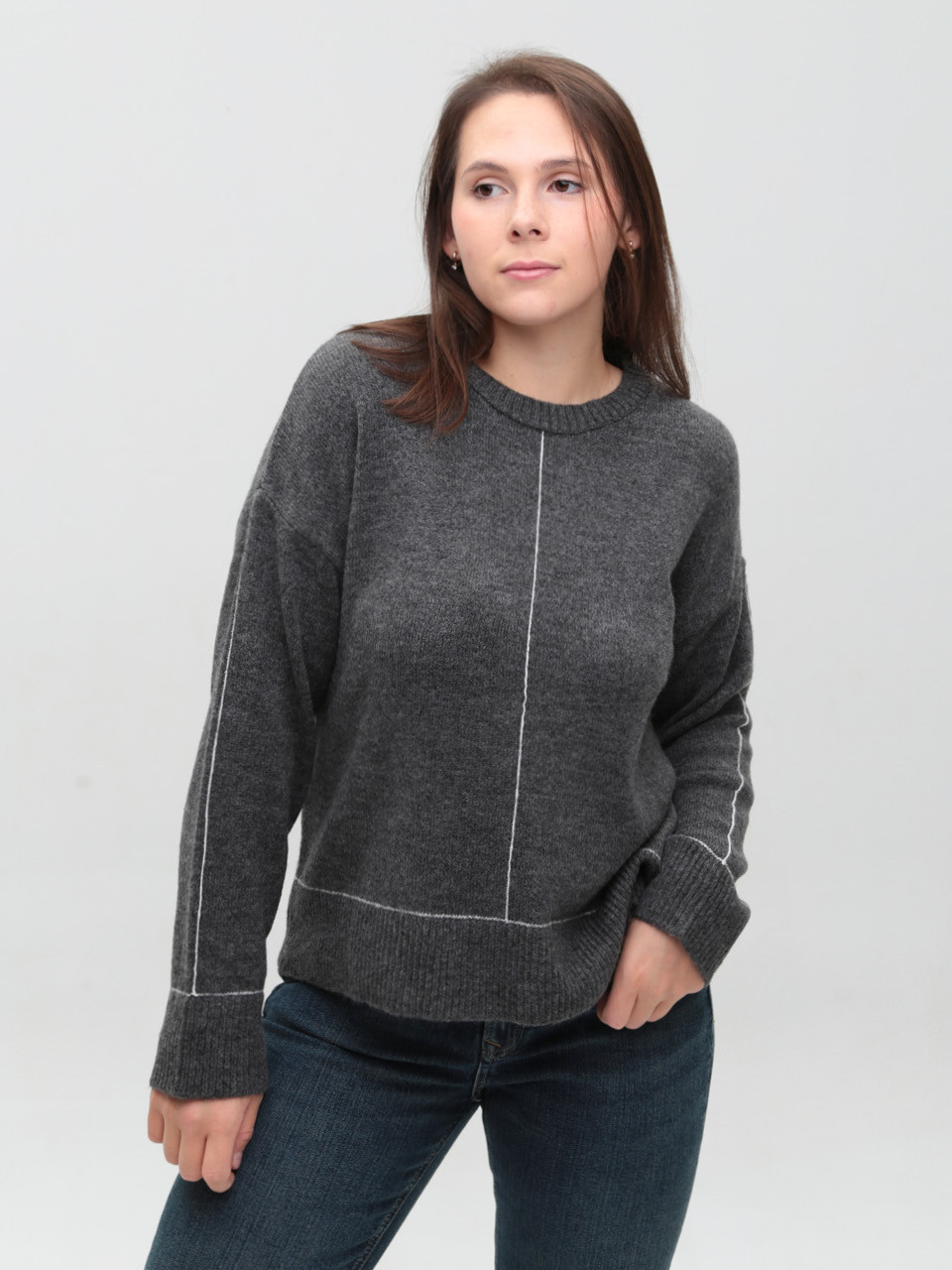 Светр жіночий сірий теплий вільний 8523-14-Т
