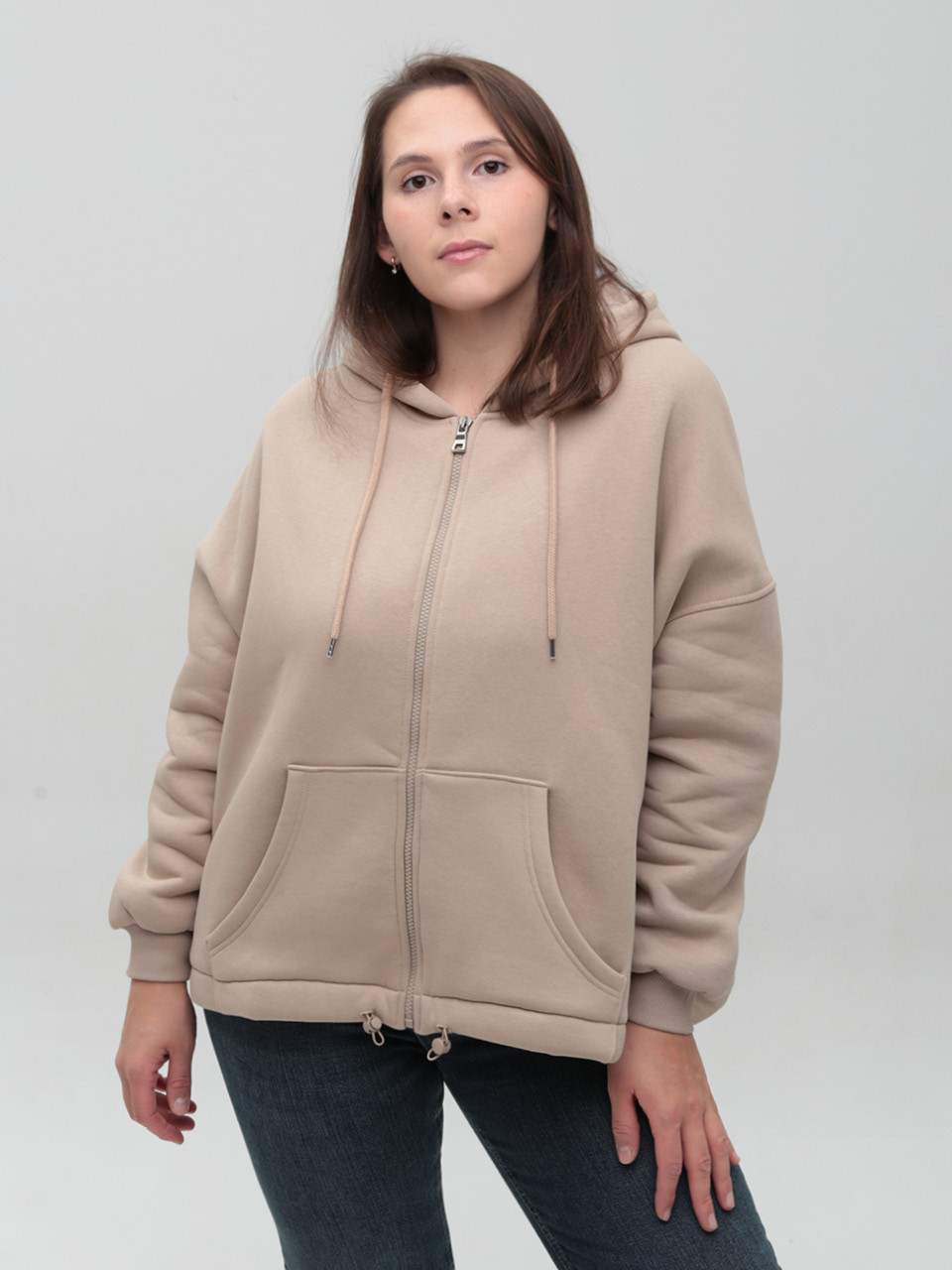 Толстовка жіноча бежева тепла оверсайз 2192-1