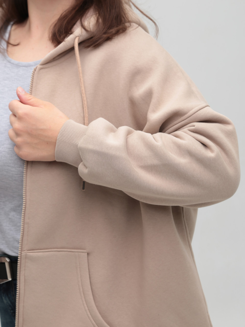Толстовка жіноча бежева тепла оверсайз 2192-1