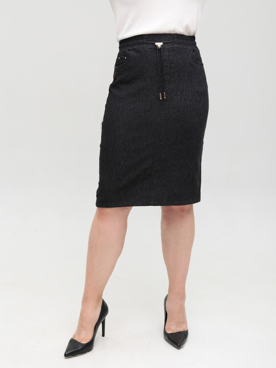 Юбка женская черная пояс на резинке 3156-1