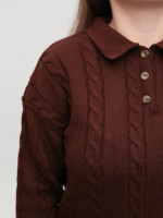 Светр-поло жіночий коричневий з комірцем 8554-9-Т