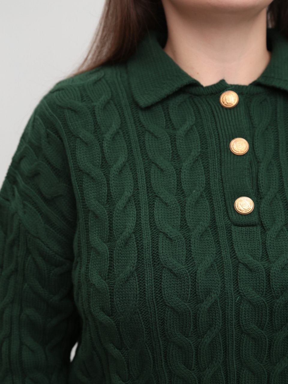 Светр-поло жіночий зелений з комірцем 8530-17-Т