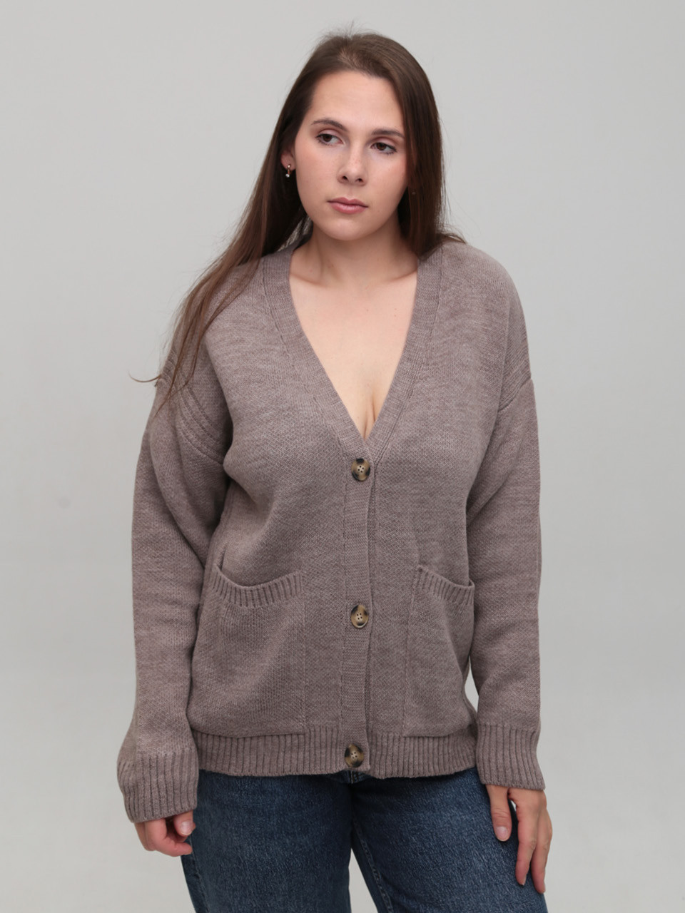 Кардиган женский темно-бежевый оверсайз 8539-11-Т
