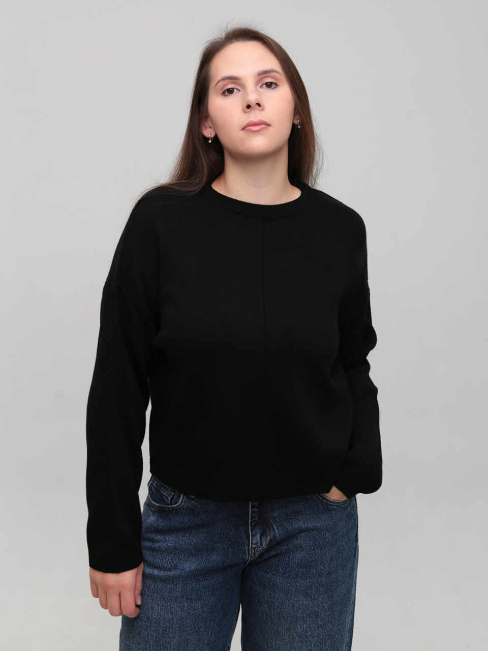 Свитер женский черный укороченный 12249-1-Т