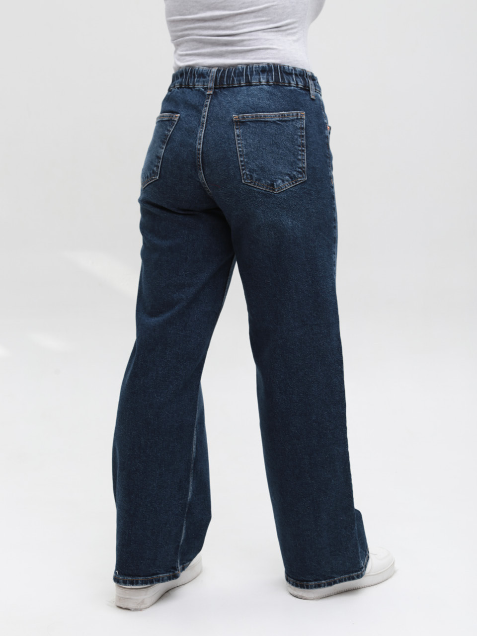 Джинси жіночі широкі темно-сині з резинкою на поясі великі розміри 3241-B-048