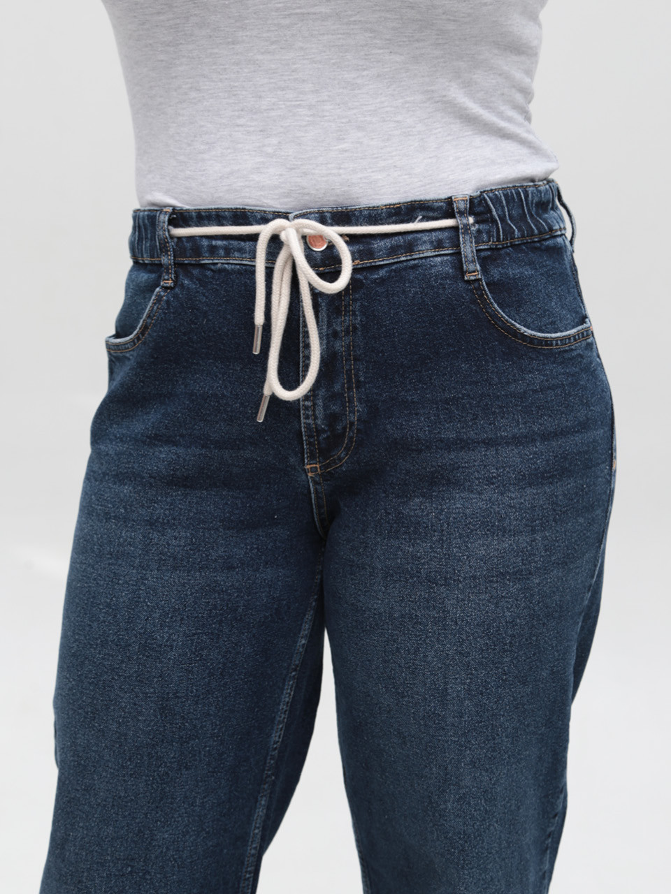 Джинси жіночі широкі темно-сині з резинкою на поясі великі розміри 3241-B-048