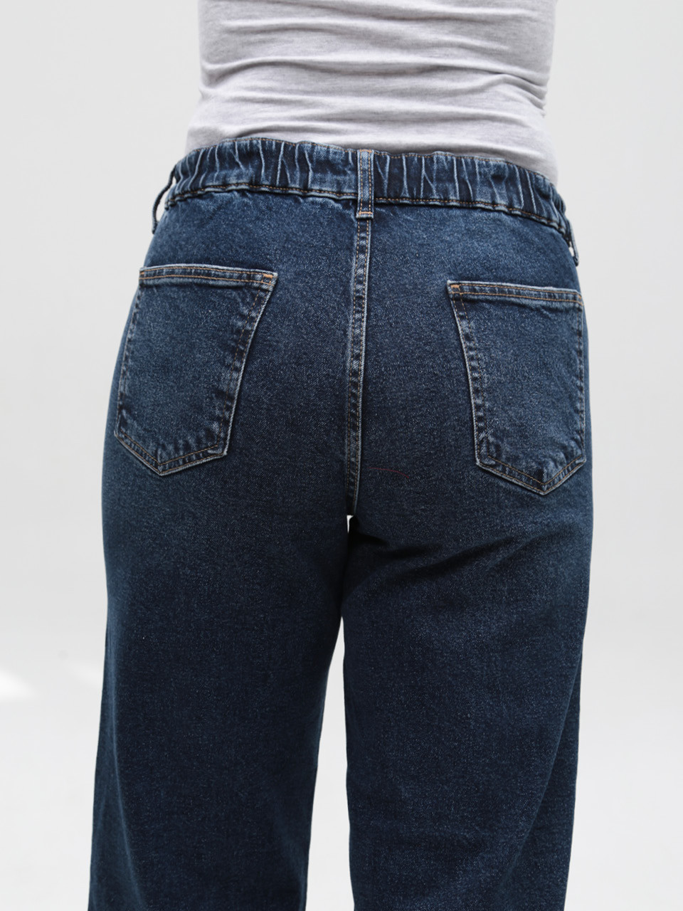 Джинси жіночі широкі темно-сині з резинкою на поясі великі розміри 3241-B-048