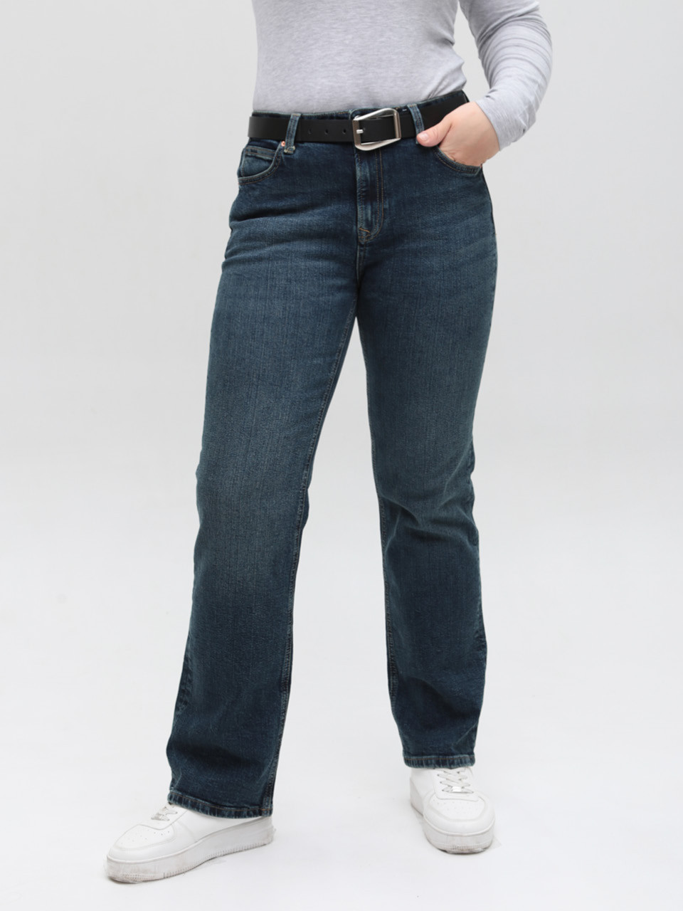 Джинси жіночі прямі темно-сині із середньою посадкою великі розміри 3258-B-0571
