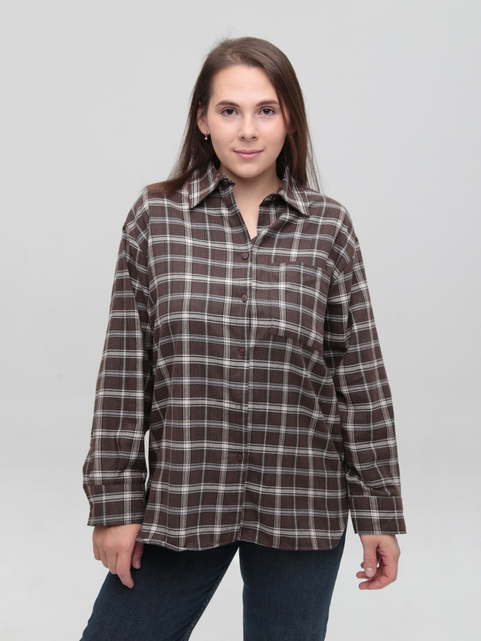 Сорочка жіноча в клітинку тонка коричнева 145-2