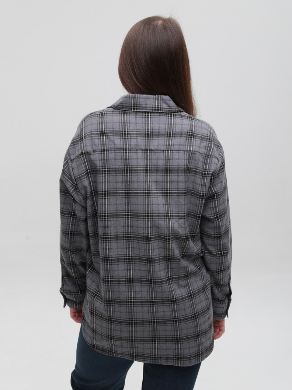 Сорочка жіноча в клітинку сіра тонка 145-3