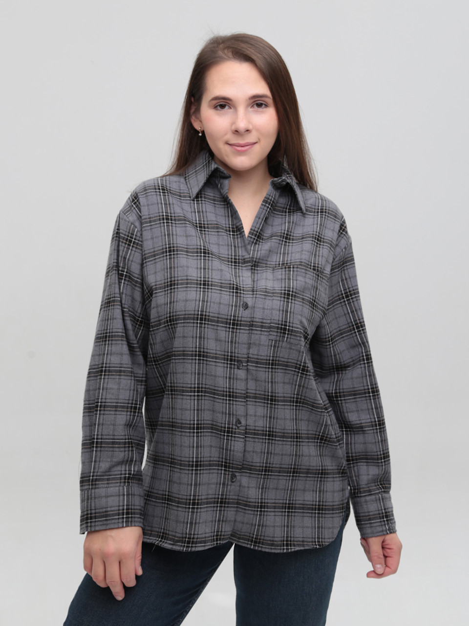 Сорочка жіноча в клітинку сіра тонка 145-3