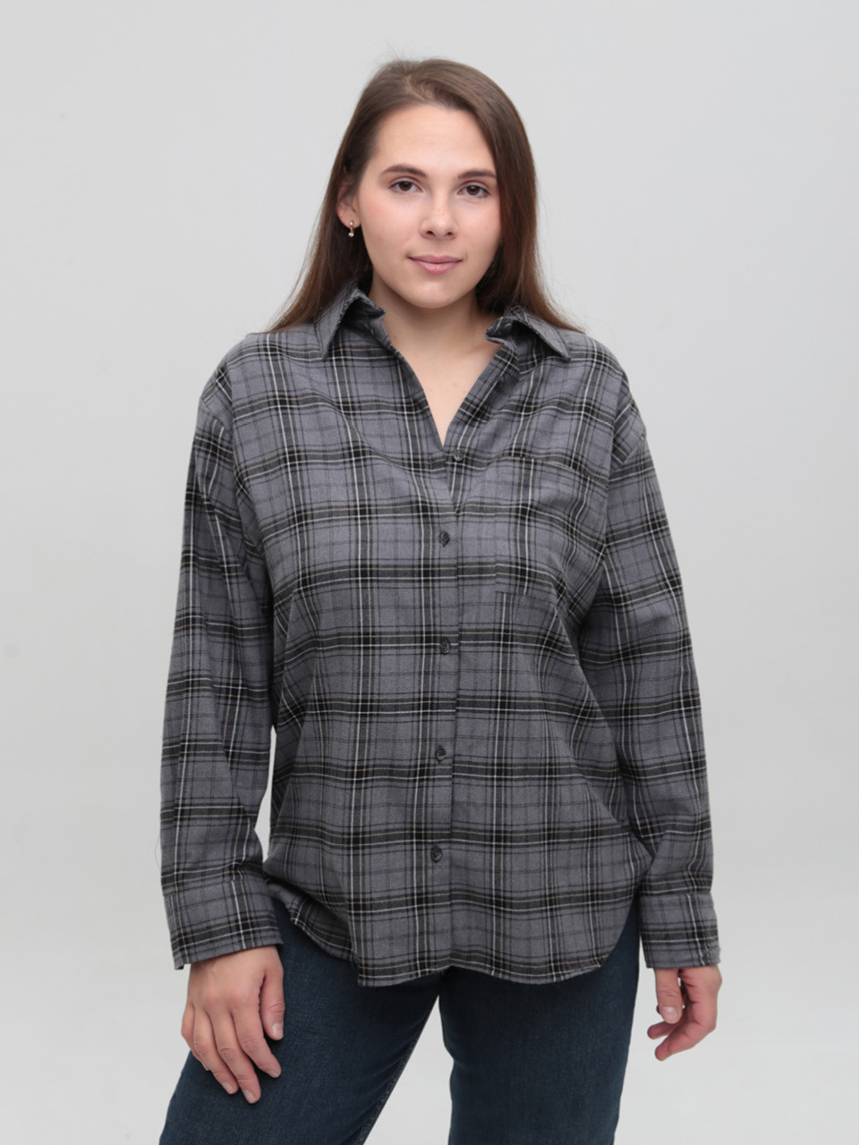 Сорочка жіноча в клітинку сіра тонка 145-3