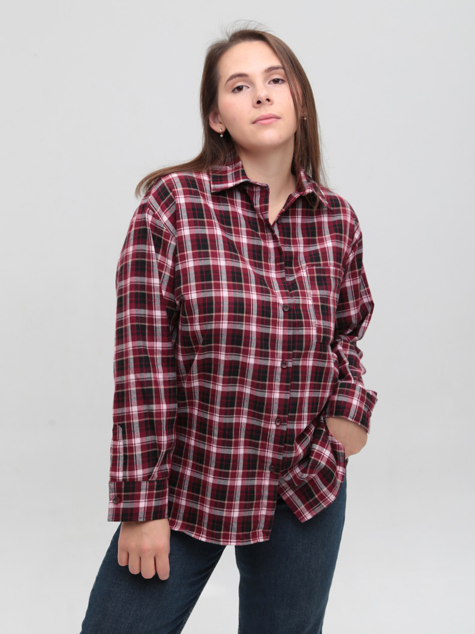 Сорочка жіноча в клітинку червона тонка 145-4