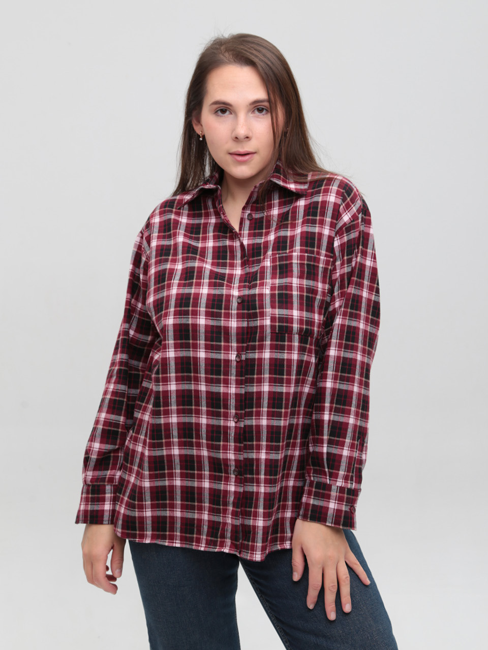 Сорочка жіноча в клітинку червона тонка 145-4