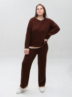 Костюм женский вязаный коричневый теплый свитер с брюками  12227-9