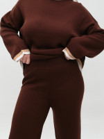 Костюм женский вязаный коричневый теплый свитер с брюками  12227-9