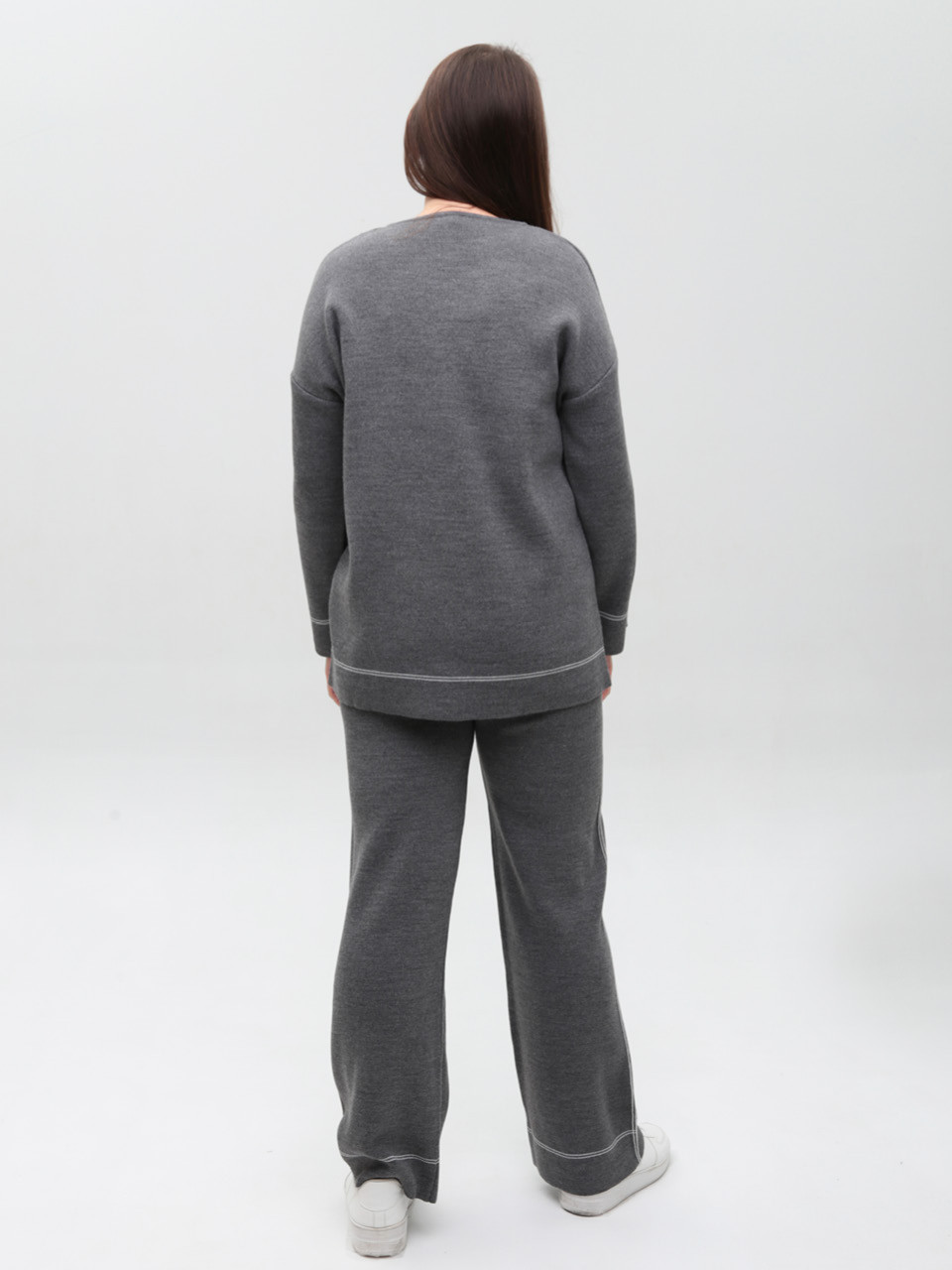 Костюм женский вязаный серый свитер с брюками 12228-3