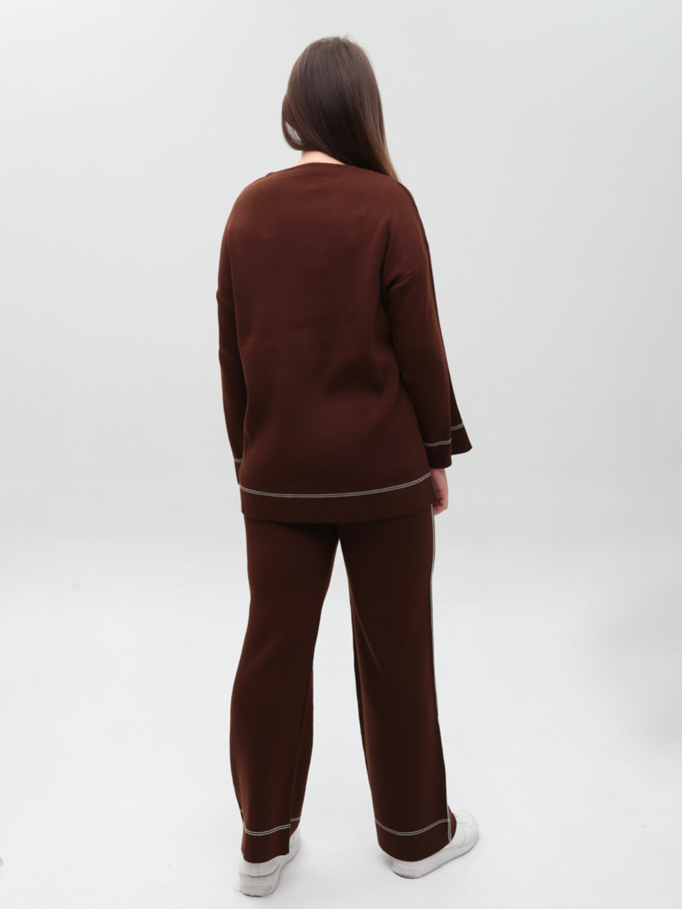 Костюм женский вязаный коричневый свитер с брюками 12228-9