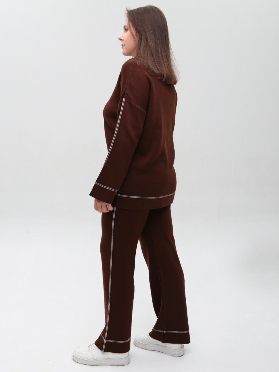 Костюм женский вязаный коричневый свитер с брюками 12228-9