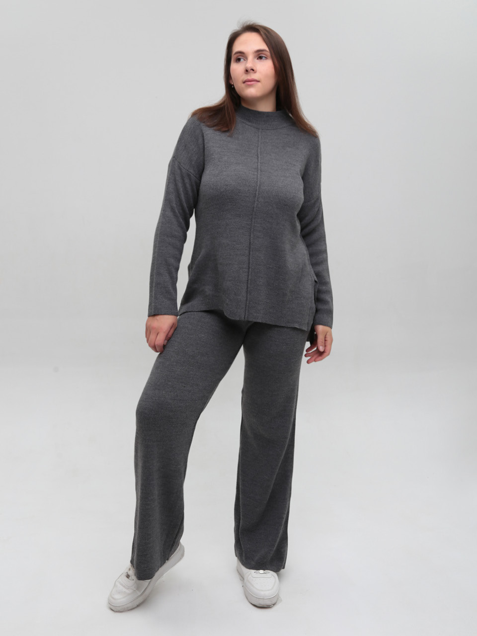 Костюм жіночий в'язаний сірий светр із брюками 10998-3