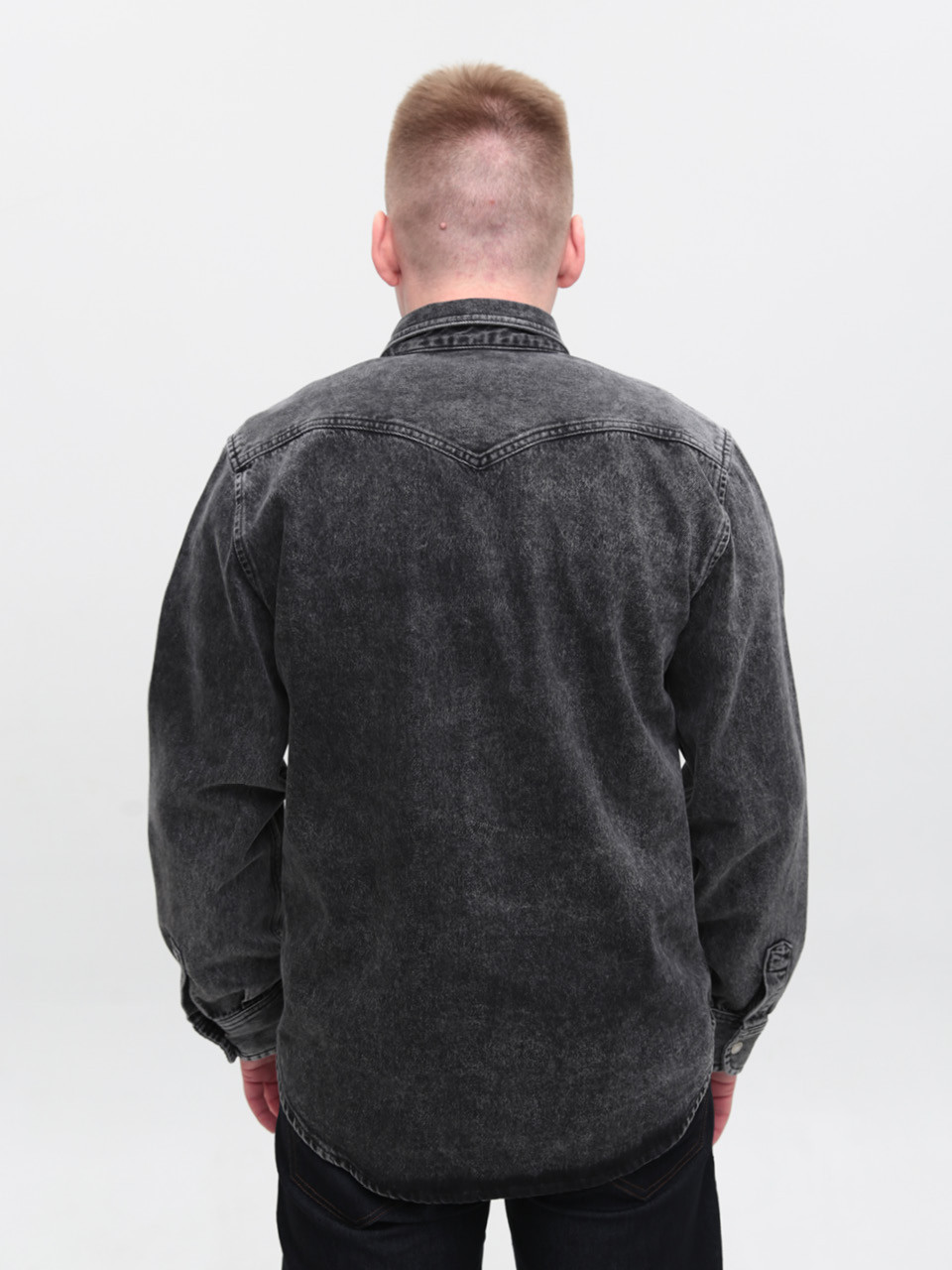 Сорочка чоловіча сіра джинсова пряма великий розмір 519-В-3