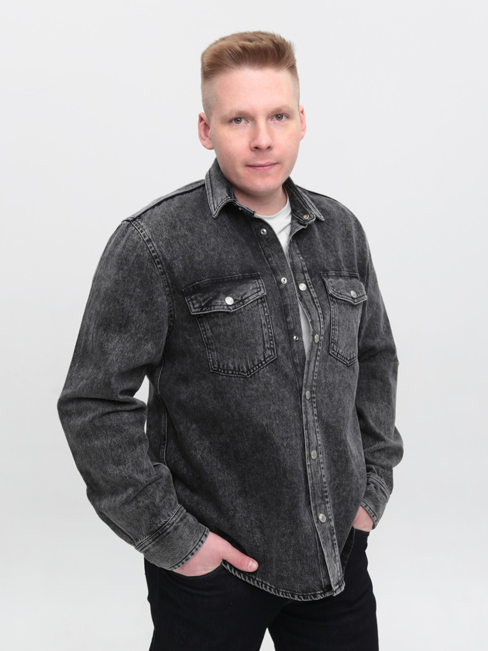 Сорочка чоловіча сіра джинсова пряма великий розмір 519-В-3