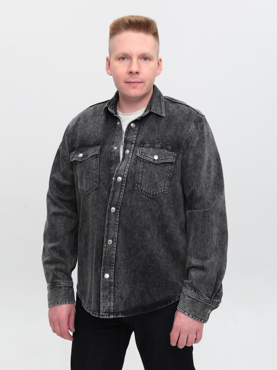 Сорочка чоловіча сіра джинсова пряма великий розмір 519-В-3