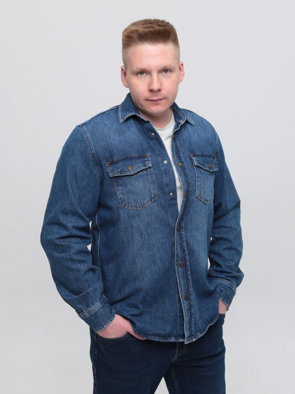 Сорочка чоловіча синя джинсова пряма 519-1