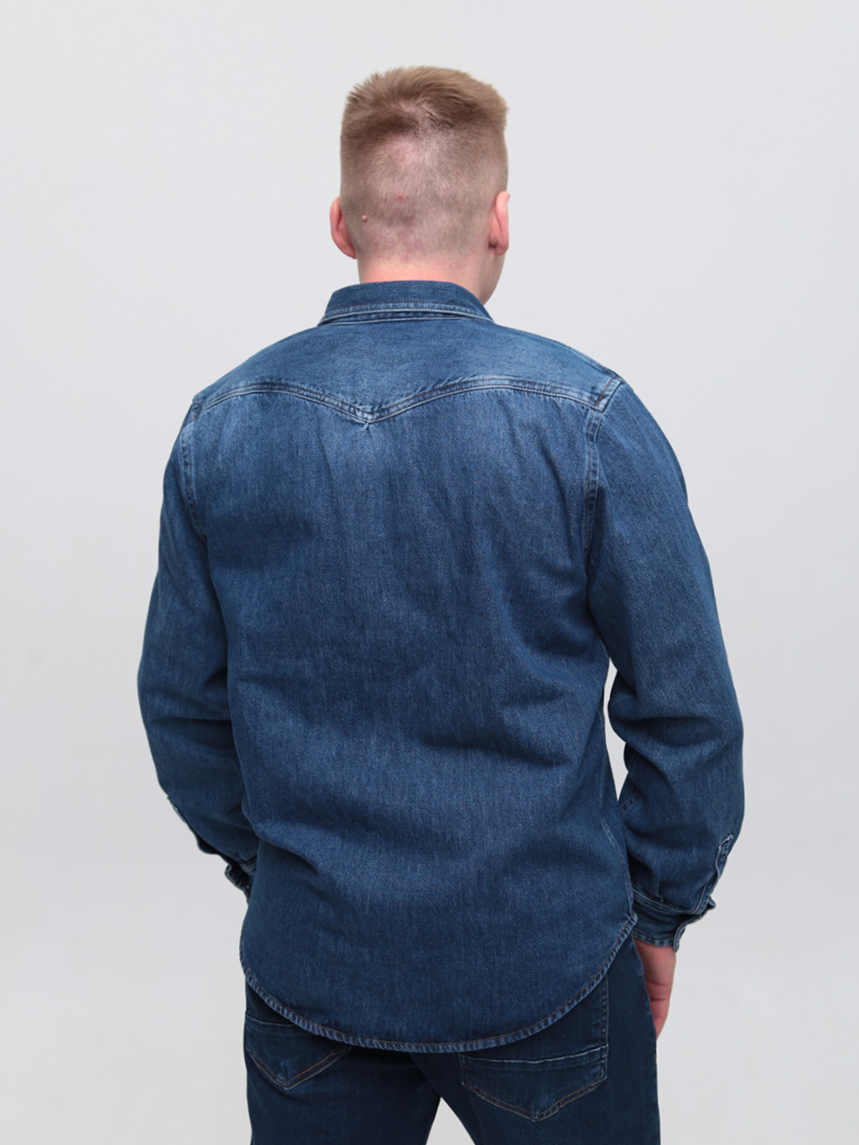 Сорочка чоловіча синя джинсова пряма 519-1