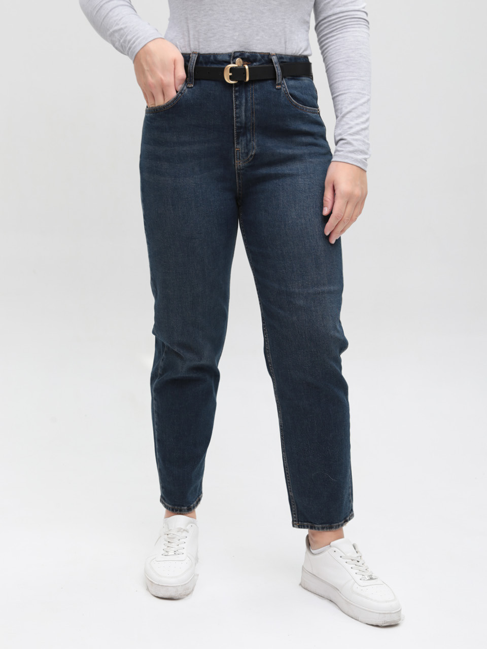 Джинси жіночі сині прямі МОМ великі розміри 1614-1-B