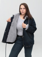 Куртка женская джинсовая с мехом внутри синяя большой размер 586-4