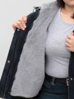 Куртка женская джинсовая с мехом внутри синяя большой размер 586-4