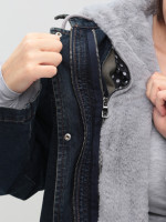 Куртка женская джинсовая с мехом внутри синяя большой размер 586-4