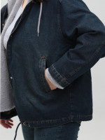 Куртка женская джинсовая с мехом внутри синяя большой размер 586-4