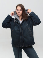Куртка женская джинсовая с мехом внутри синяя большой размер 586-4
