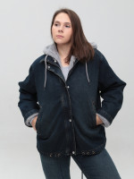 Куртка женская джинсовая с мехом внутри синяя большой размер 586-4