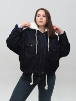 Куртка женская джинсовая с мехом внутри синяя укороченная 518-2