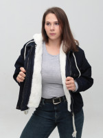 Куртка женская джинсовая с мехом внутри синяя укороченная 518-2