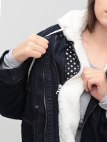 Куртка женская джинсовая с мехом внутри синяя укороченная 518-2