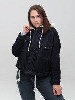 Куртка женская джинсовая с мехом внутри синяя укороченная 518-2