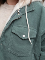 Куртка женская вельветовая с мехом ментоловая укороченная 518-5