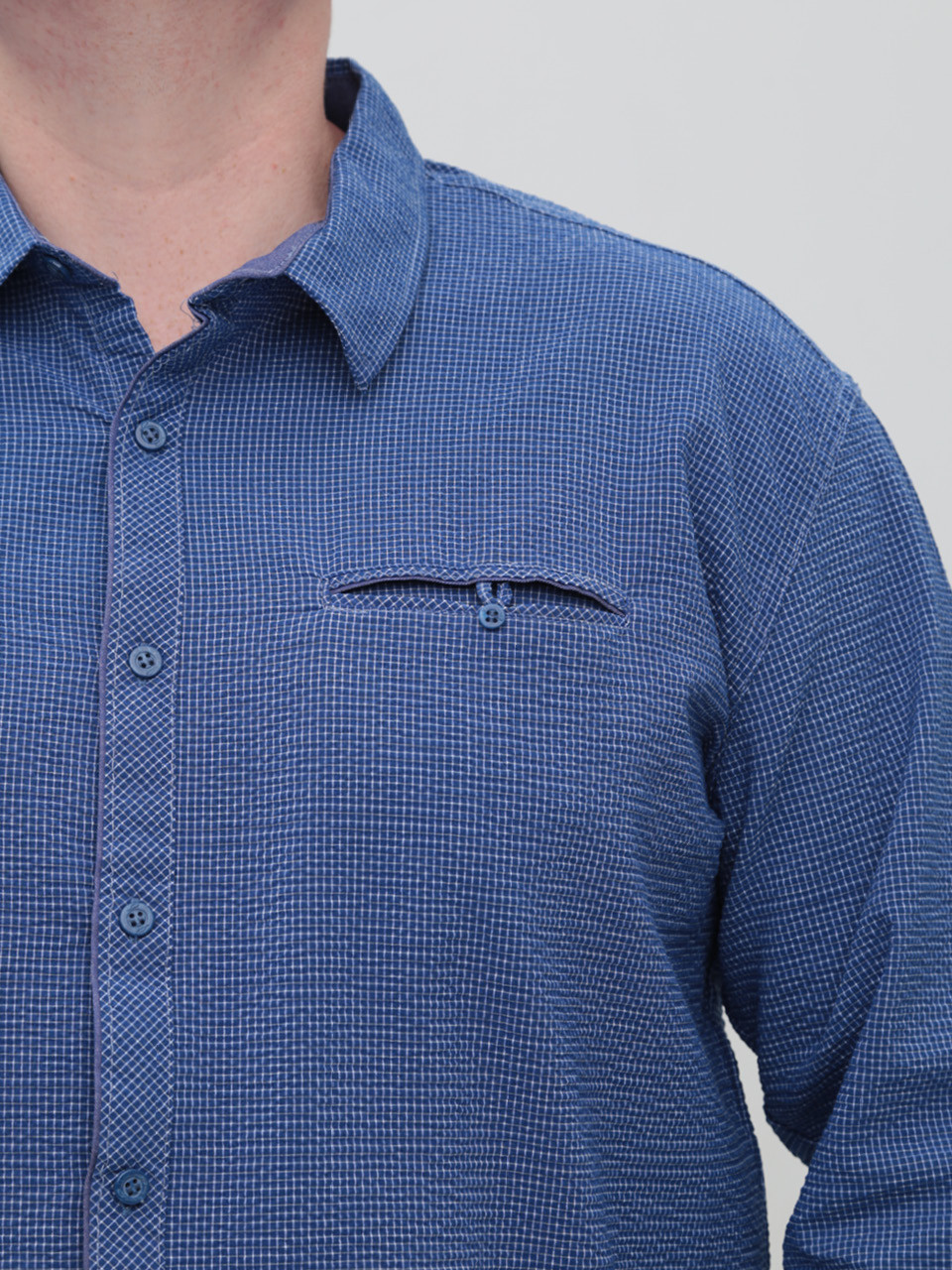 Сорочка чоловіча синя в клітку жатка великий розмір 8807-B-1