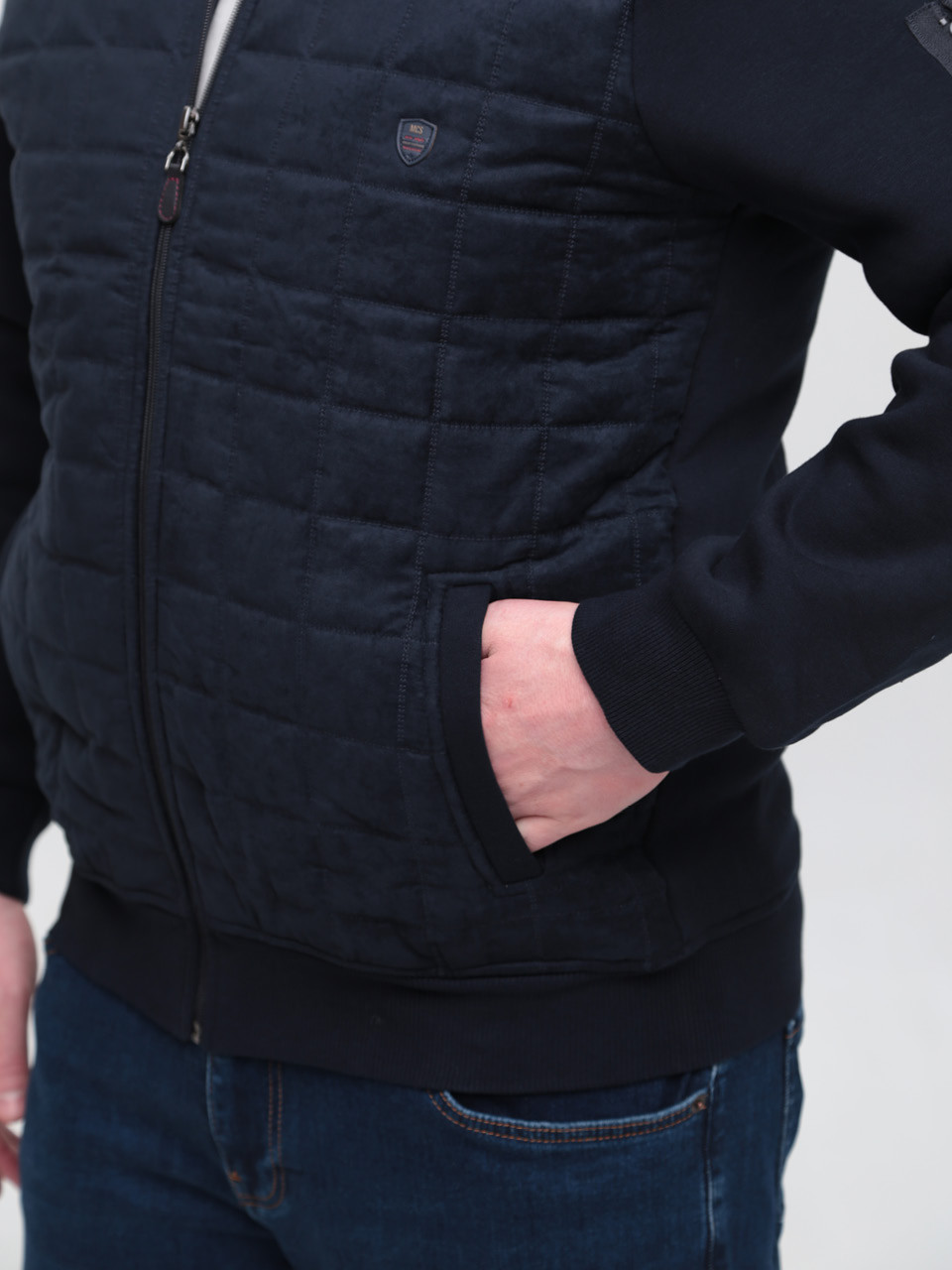 Кофта чоловіча темно-синя на блискавці з флісом 73-2