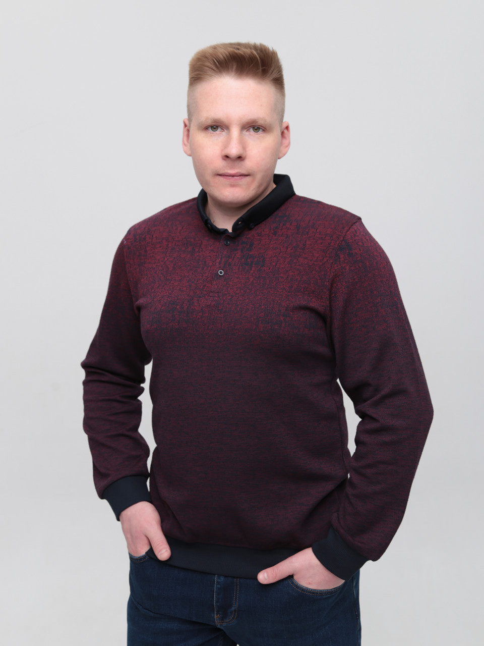 Поло чоловіче бордове з довгим рукавом 9301-2