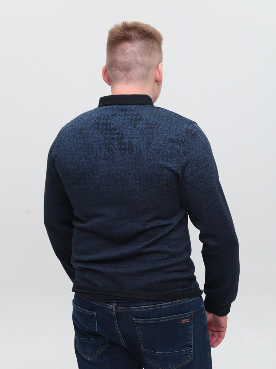 Поло чоловіче темно-синє з довгим рукавом 9301-1