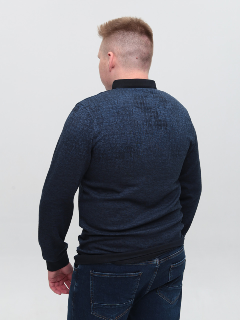 Поло чоловіче темно-синє з довгим рукавом 9301-1