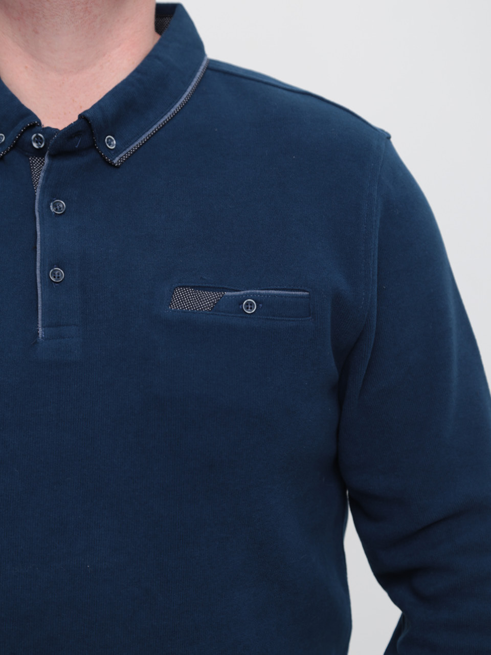 Поло чоловіче темно-синє з довгим рукавом 9111-1