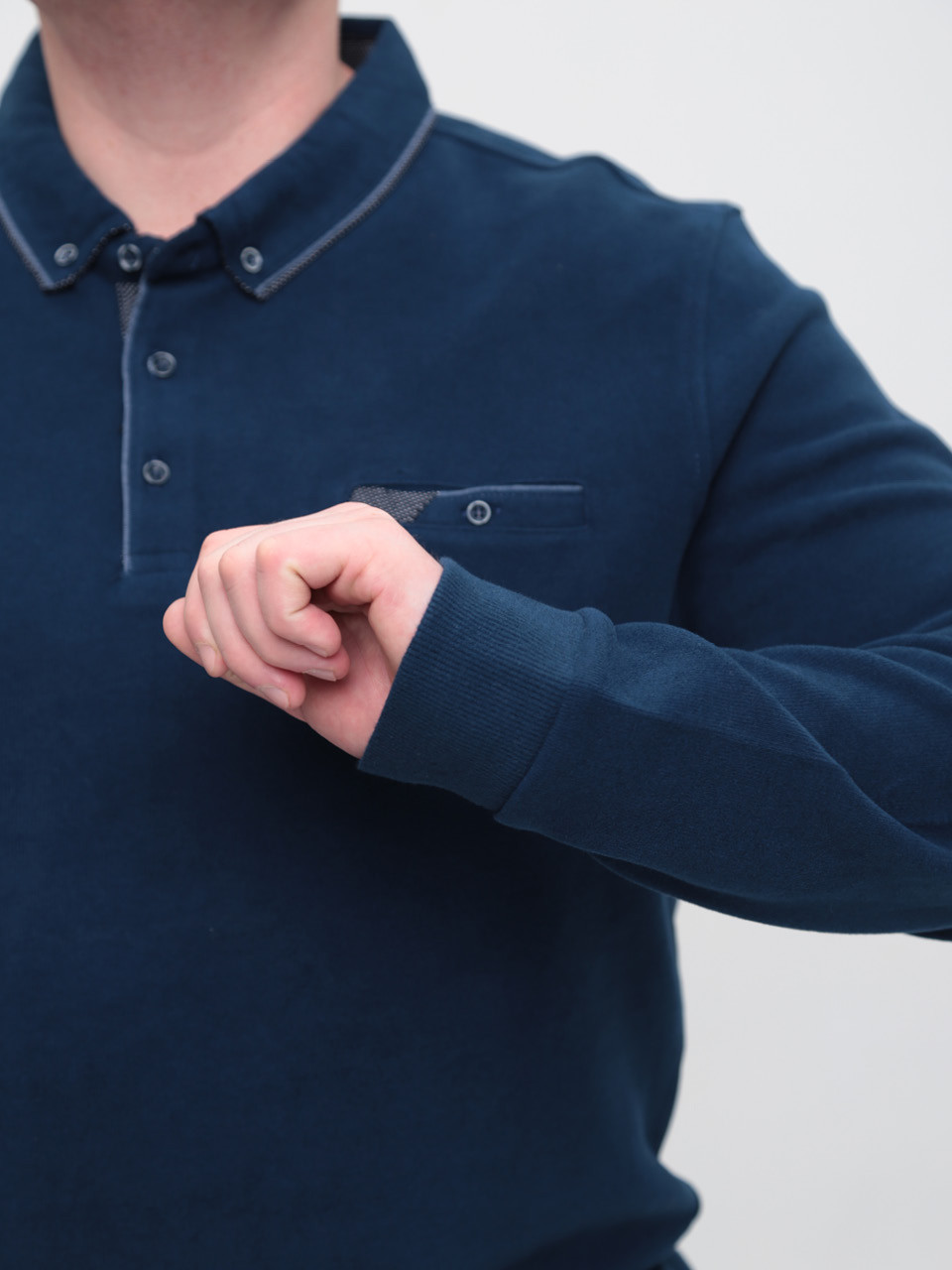 Поло чоловіче темно-синє з довгим рукавом 9111-1