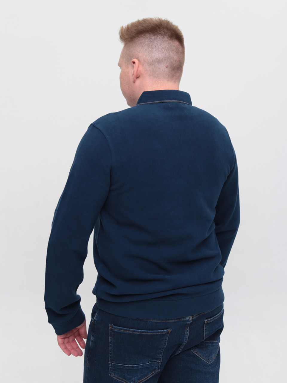 Поло чоловіче темно-синє з довгим рукавом великий розмір 9111-B-1